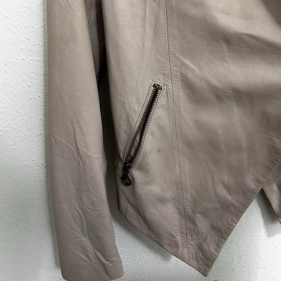 My Tribe Women's Long Sleeve Leather Biker Jacket Open Front Cropped Beige M - Picture 6 of 11